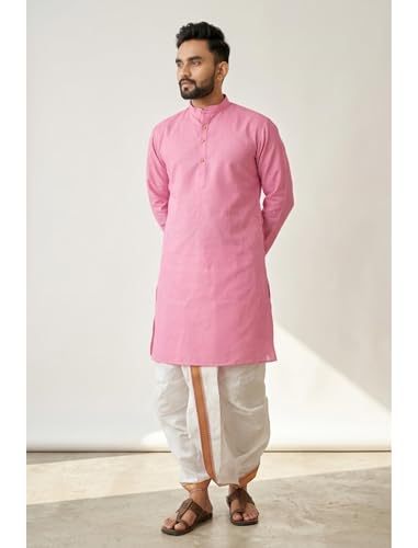 Image of UNIQUE MOMENTS Men's Cotton Dhoti Kurta Set with Full Sleeves Solid Pattern Modern Style and Mandarin Collar Neck | Perfect for Puja & Celebrations