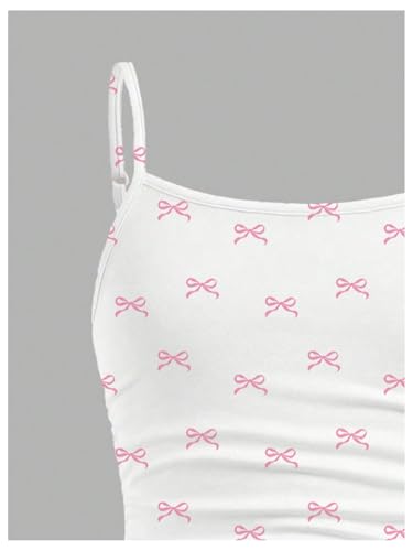 Floerns Girl's Cute Bow Print Camisole Tops Ruched Sleeveless Spaghetti Strap Top4