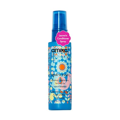 amika hydro rush intense moisture leave in conditioner spray - frizz-reducing detangling spray - hydrating hair care infused with hyaluronic acid squalane + polyglutamic acid (60 ml)