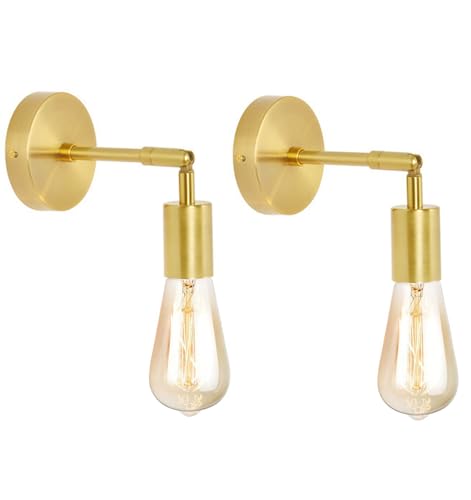 YSGUYILT Lot de 2 Applique Murale Intérieure, E27 Lampe Murale Industrielle en Métal Doré Appliques Réglable pour Salon, Cuisine et Couloir (Ampoule non...