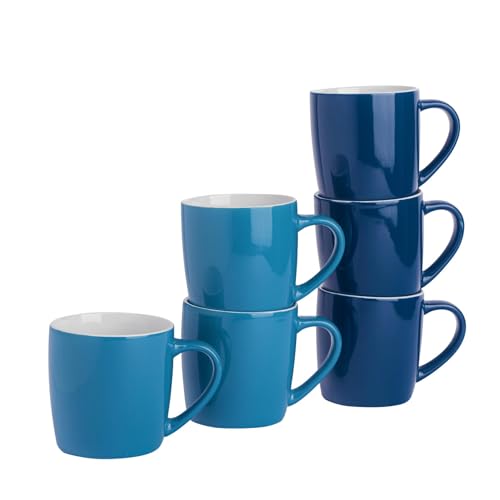 Argon Tableware Coloured Coffee Mugs - Blue/Navy - 350ml - Pack of 6 - Gloss Ceramic Stoneware Latte Cappuccino Cups Hot Chocolate Cups Colourful Mug Set with Handle
