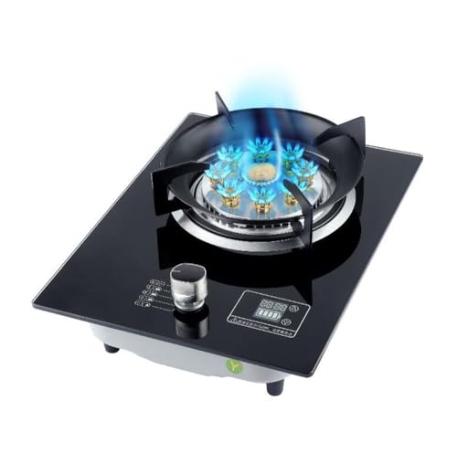Mesa De Cocina De Gas De 32 Cm, Quemador Wok De Anillo De Fuego De 9 Cavidades Cronometradas, Tapa De Vidrio Templado Negro Con Protección Anti-Extinción, Apto Para Cocina Doméstica