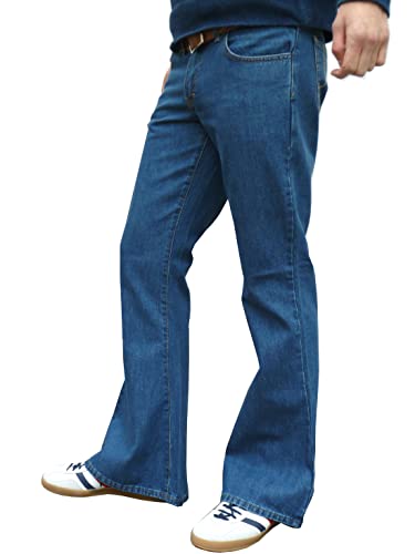 Mens Stonewash Blue Denim Bell Bottom Mod Retro Flares Jeans2