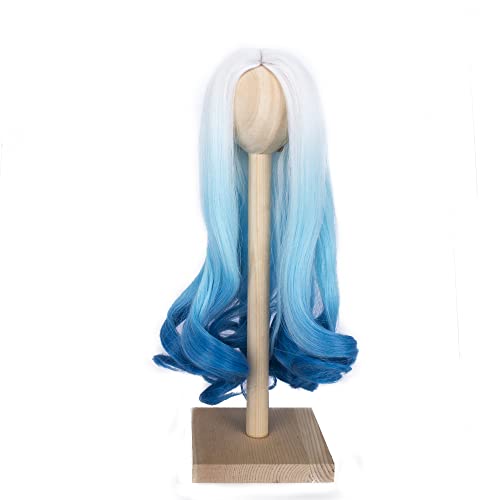 MUZI Wig 1/3 BJD Doll Wig, 1/3 Bjd sd Wig,Heat Resistant Fiber Long Deep Wave Curly Ombre Black Light Purple Doll Hair BJD Doll Wig for 1/3 BJD SD Wig (White Blue)