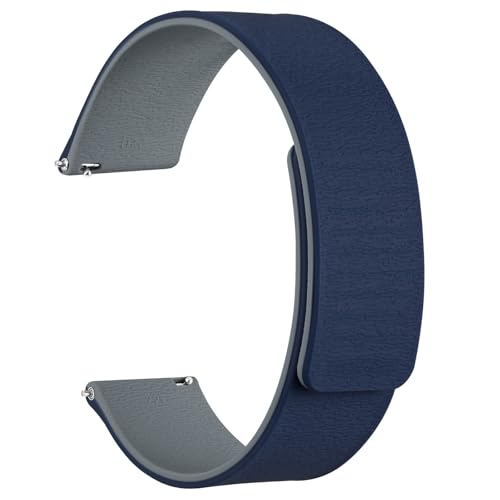 WOCCI 20mm Magnetic Watch Band, Wood Grain Silicone, Quick Release (Navy+Grey)
