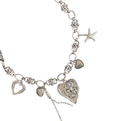 Collier de déclaration romantique à pompons et pendentif cœur tendre