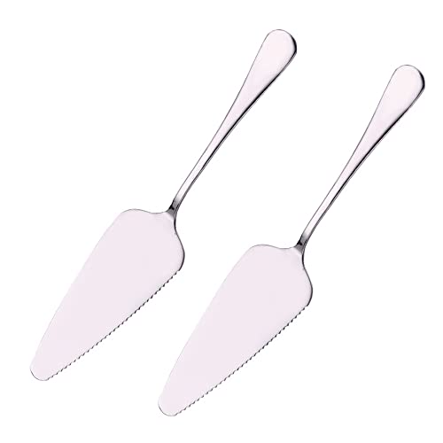 Set of 2 Stainless Steel Cake Knives, Cake Server with Serrated Edges, Cake Knife, Cake Scoop, Cake Scoop for Kitchen, Restaurants, Parties, Cakes, Pizza, Cheese, Silver