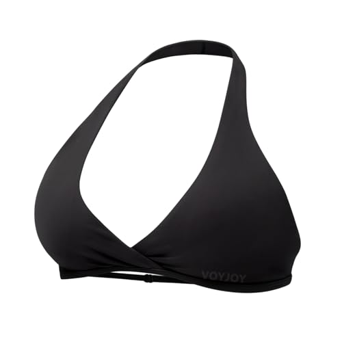 VOYJOY Halter Sports Bras for Women Deep V Neck Open Back Padded Adjustable Back Straps Workout Yoga Everyday Bra Crop Top Black M