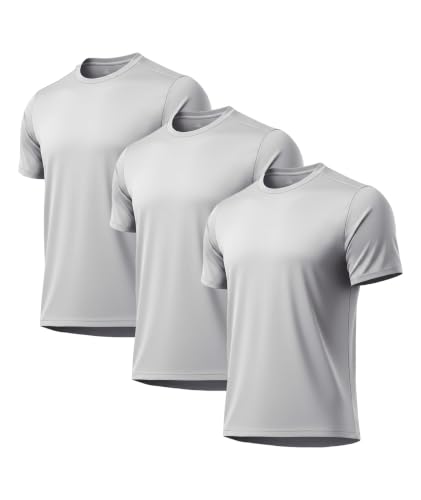 Image of 3 Pack Mens Swim Shirt Workout Shirts UPF 50+ Short Sleeve Rash Guard Fast Dry Sun Protection Lightweight Water Shirt