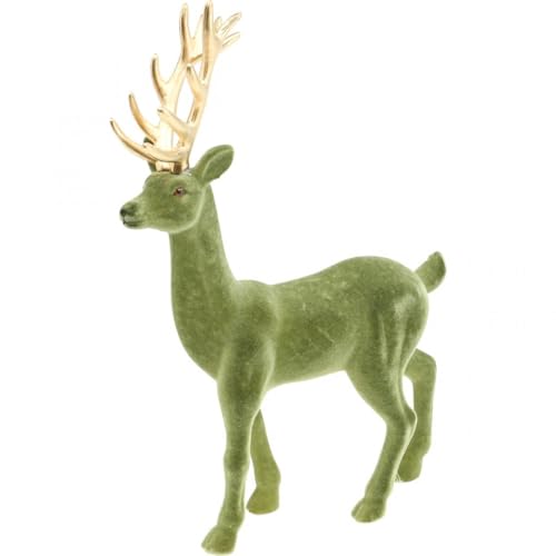 Viana Deko Hirsch Figur Rentier Beflockt Grün Gold Weihnachtsdeko...