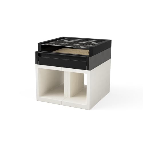 TUOZI - Barbacoa de Obra para Leña y Carbón Modelo KITAWAY GRILL La Valenciana (Gris/Blanco - 100 x 100 x 99,5 cm) REF: T1100 - Uso en Exteriores