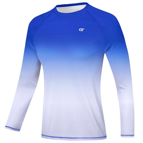Camiseta Hawaiana de playa para hombre manga larga degradado azul transpirable