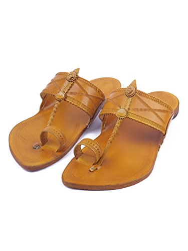 Image of KORAKARI Men Kolhapuri Chappal Handcrafted Sandal Smooth and Comfortable Flip Flops Slipper Stylish Anti Slip Design Genuine Leather Traditional Footwear.