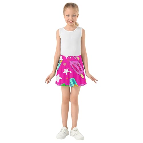 2 in 1 Girls Skorts Athletic Shorts Kids Tennis Skirts Flowy Skort Cartoon Ice Cream 4t3