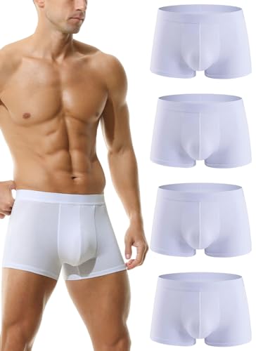 Hoerev Pack de 4, Fibra Súper Suave del Hombre Slip Ropa Interior M4 Pares de Blanco