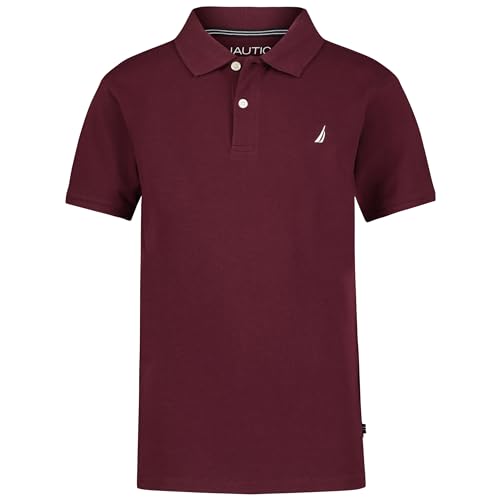 Nautica Boys' Short Sleeve Anchor Polo, Button Closure, Soft & Comfortable, Pique Fabric, Burgundy, 14-16