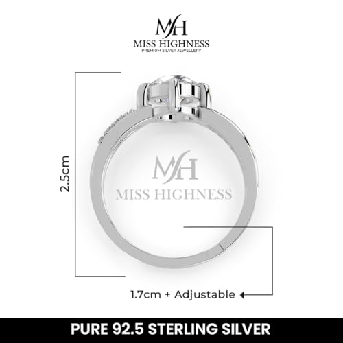 Image of Miss Highness 925 Sterling Pure Silver Ring for Women, Solitaire Rings, Adjustable Size, Daily Wear Silver Jewellery with Certificate of Authenticity, Birthday, Anniversary, Gift for Wife & Girlfriend