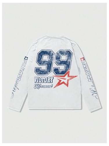 Men's Number Print Jersey Tops Graphic Tee Long Sleeve Crew Neck T-Shirt Streetwear2