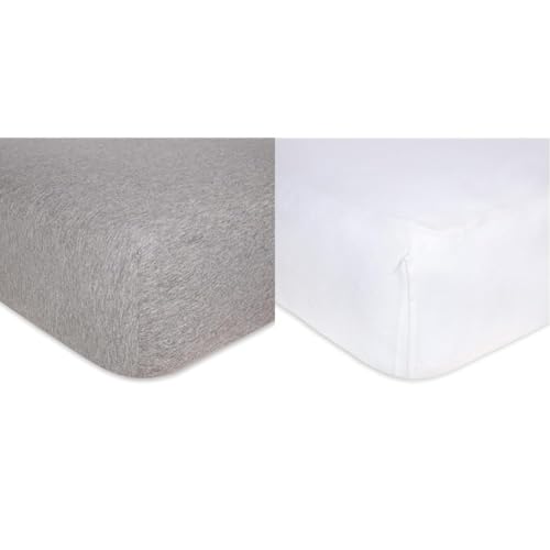 Image of Burts Bees Baby Organic Cotton Fitted Crib Sheet BEESNUG Heather Grey & Cloud White 28 x 52 x 5.5 Inch 1-Pack