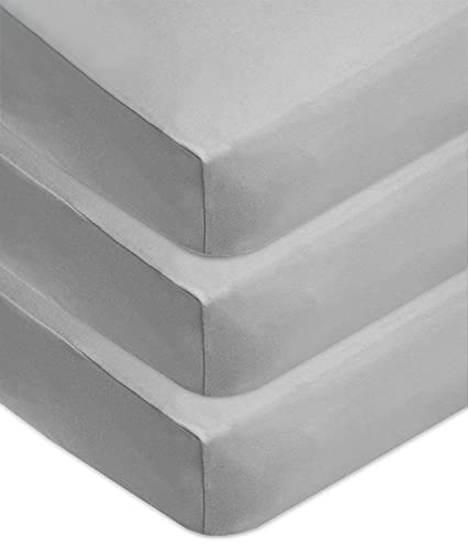 Image of American Baby Company 3 Pack 100% Natural Cotton Fitted Crib Sheets 52" x 28" - Soft, Breathable, Hypoallergenic & Gentle Toddler Bed Sheets, Grey, Neutral for Boys & Girls