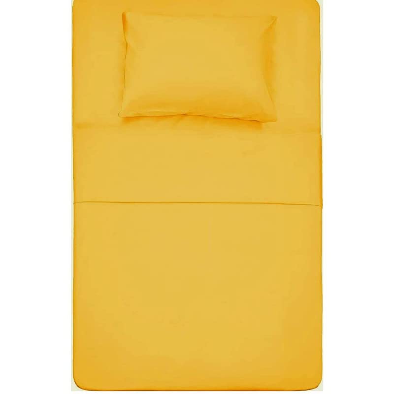 Image of Single Bed Super Solid Plain Bedsheet Cotton Microfiber with 1 Pillow Covers Yellow