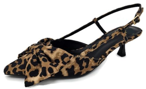 TruFox Women's Slingback Pumps with Bow Pointed Toe Kitten Heel Short Heel Slip On