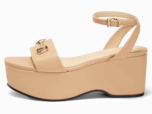 Image of Womens Platform Sandals Chunky Wedges Heels Open Toe Ankle Strap Summer Dress Shoes with Metal Buckle