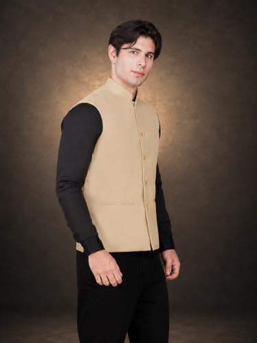 Image of Vastraa Fusion Bandi Modi Koti, Nehru Jacket for Men, Cotton Waistcoat for All Occasion: Diwali, Wedding, Ethnic, Office Party, Formal & casual Look