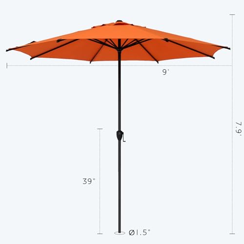Image of Abba Patio 9FT Lyon Outdoor Patio Umbrella Outdoor Table Umbrella with Crank Market Umbrella 8 Sturdy Ribs UV Protection Waterproof and Push Button Tilt for Garden Deck Backyard Pool,Orange