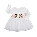 Geagodelia Prinzessin Kleid Mädchen Langarm Tüll Kleid Mädchen Kleid Langarm Mädchen Taufkleider Mädchen Tüllkleid Kinder Blumenkleid Mädchen (Weiß A, 70)