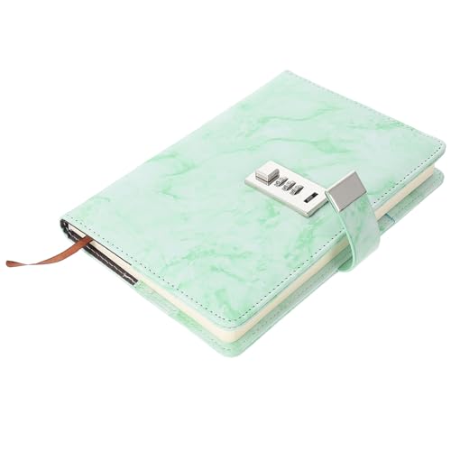 Healeved Libreta Multifuncional Candado de Combinación Tamaño Mediano Cubierta Verde Diseño Marmoleado Cuaderno de Notas Seguro para Estudiantes y Oficina