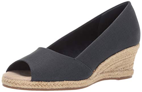 Easy Street Women's Monique Espadrille Open Toe Pump Wedge Sandal, Navy Linen, 7.5 W US
