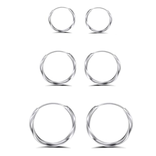 Hinvan 3 paires Boucles D'oreilles En Argent Sterling 925 Petites Créoles Boucles d'oreilles Argent Anneaux Creoles Cartilage Huggies Set Boucles d'oreilles...