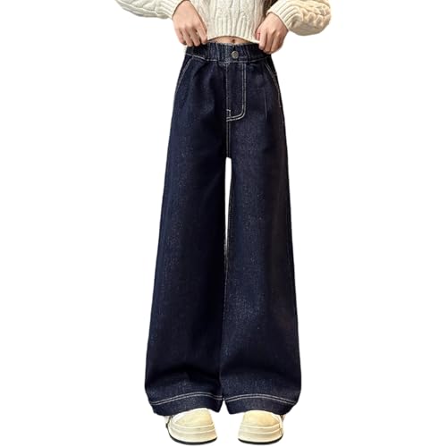Girl Wide Leg Jeans Baggy Embroidery Letter Graphic Trousers High Elastic Waist Denim Pants Cute Y2K Trendy Tween Streetwear3