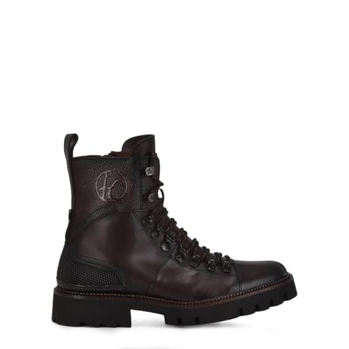 Image of FRANCO CUADRA Urban Leather Ankle Boots, Dark Brown, Lace-up with Side Zip, TPU Anti-slip Sole