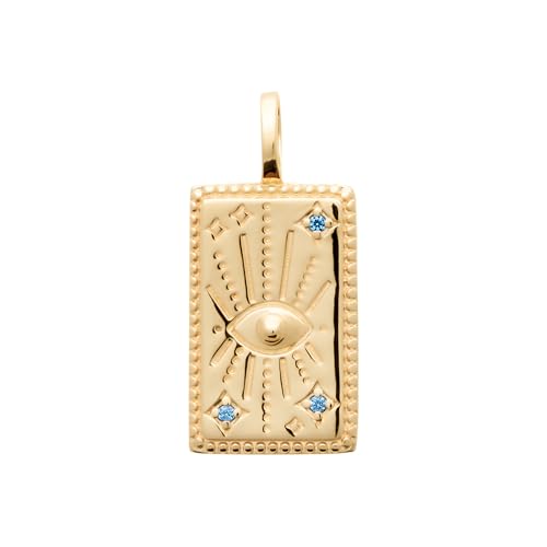 Pendentif carte de tarot oeil en plaqué or 18 carats gravé