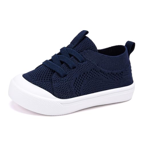 BMCiTYBM Toddler Walking Sneakers Mesh Barefoot Boys Girls Breathable Shoes Tennis Outdoor Indoor Slip On Navy Size 8 Toddler