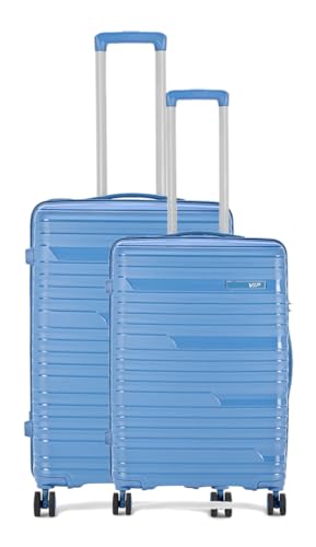 Image of VIP Matrix Hard Shell Trolley Luggage, 8 Wheels, PP Material with Flushed Combi Lock, Anti-Theft Zip (Ocean Blue, Set of 2 (Cabin, Medium))