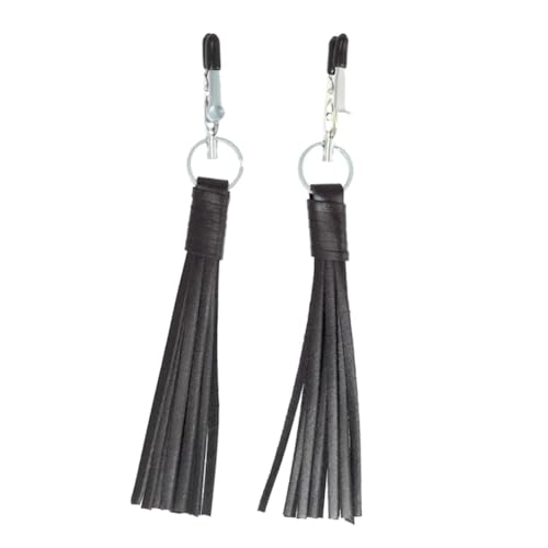 Rimba Pinces-poitrines avec petit fouet en cuir (par paire) Pinces pour mamelon Noir Taille unique