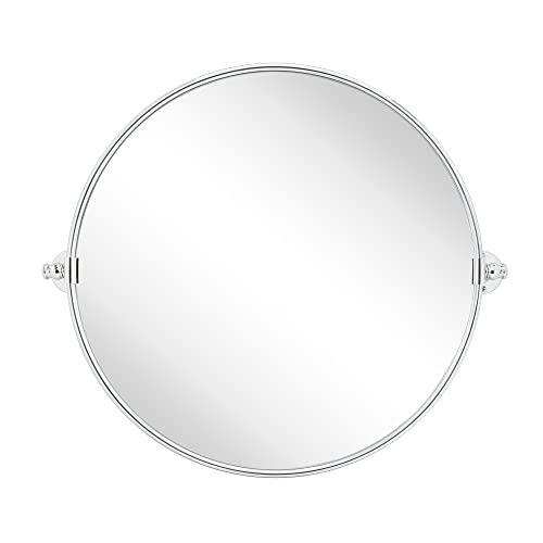 Image of Round Pivot Bathroom Mirror Chrome Circle Metal Framed Tilting Vanity Mirrors for Wall, Overall 27.98 x 24 inches (Mirrror 24 x 24 inches)