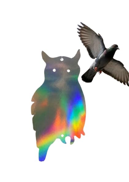 Bird Reflector Owl Hanging Bird Repellent | Holographic Reflective Deterrent for Balcony, Garden, Orchard & Farm | Reusable Weatherproof Scarer for Pigeons(16 x 8 Inch)-image-14