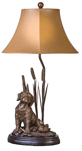 Image of Vintage Direct 29.5" Antique Bronze Hunting Dog with Mallard & CATTAILS LAMP