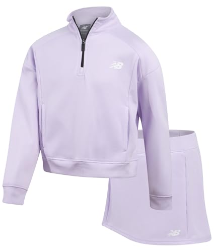 Image of New Balance Girls Skorts Set - 2 Piece Soft Quarter Zip Fleece Pullover & Skirts with Short for Girls Activewear Set (7-12)