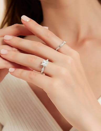 Mameloly 2ct Wedding Band for Women Princess Cut Bridal Ring Sets Cubic Zirconia Promise Engagement Rings Twisting Infinity Pave Set Size 4-12 - Image 6