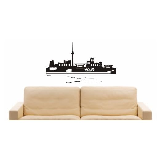 Väggklistermärke e520 huvudstad – Baku (Azerbajdzjan) design 2 – 180 x 108 cm – svart