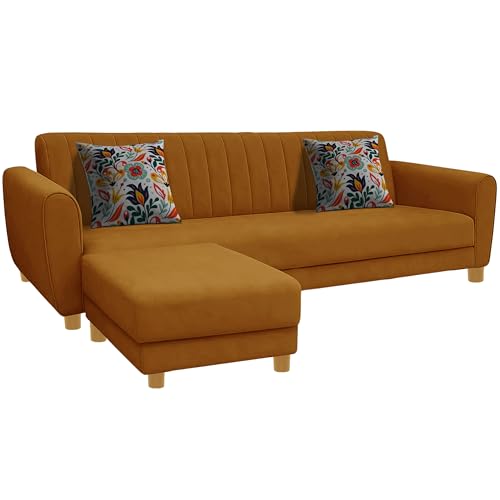 Image of Rosebell-Modern L-Shape Velvet Sofa Set for|Right-Hand Sectional Sofa with Tufted Back 4-Seater Corner Couch,Perfect for Home Office Guests Living Room-Golden