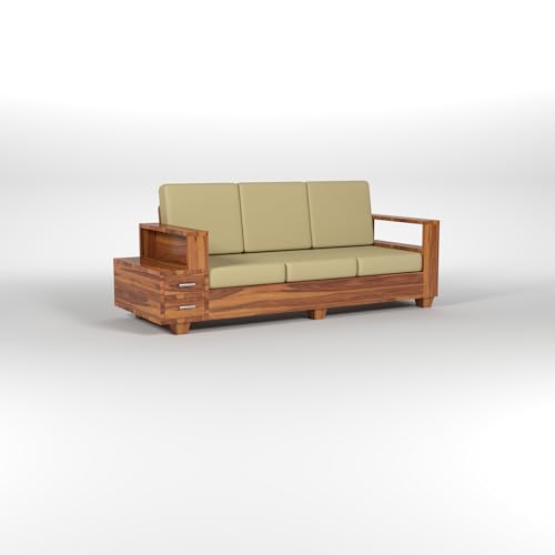 Image of Solid Sheesham Wood 3-Seater Sofa Set with Drawer Storage - Premium Wooden Sofa for Your Elegant Living Room (Design 10)