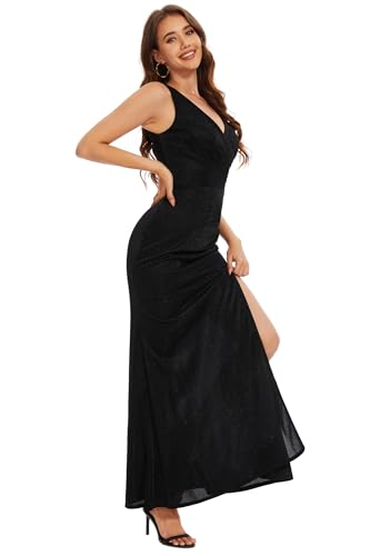 Formal Dresses V Neck Mermaid Prom Dress with Slit Long Cocktail Dress for Women Split Ruching Wedding Guests Dress4