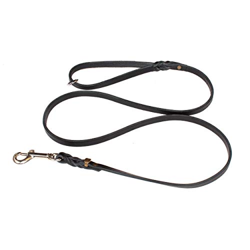 SK9 Correa Clásica Cuero Natural Suave y Resistente, Correa de Paseo 10mm x 100cm con asa (Negro) Cover