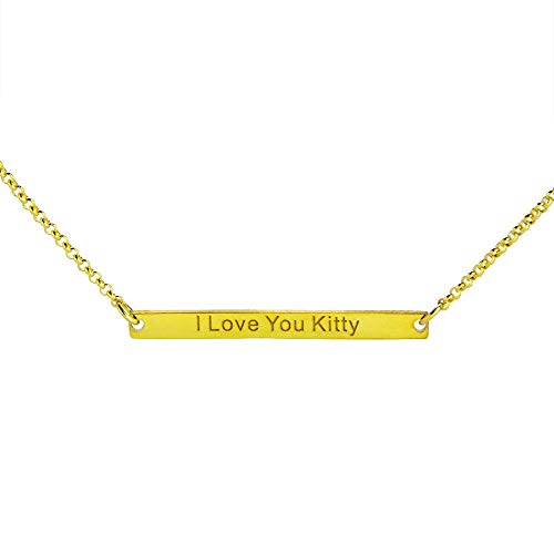 MOOXURY Personalized Name Bar Necklace,Engravable Name Blessings Coordinates Necklace Gold/Rose Gold Plated Sterling Silver Bar Necklace Horizontal Bar Necklace for Women Bridesmaid Girls.